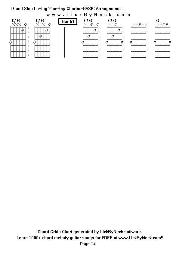 Chord Grids Chart of chord melody fingerstyle guitar song-I Can't Stop Loving You-Ray Charles-BASIC Arrangement,generated by LickByNeck software.